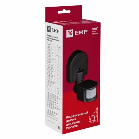 ИК датчик движения наст. 1200Вт 180гр. до 12м IP44 MS-16Cb черный EKF PROxima dd-ms-16Cb