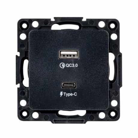 Стокгольм Механизм Розетки с 2USB type-A + type-C черный EKF PROxima EZR-2USB-type-C