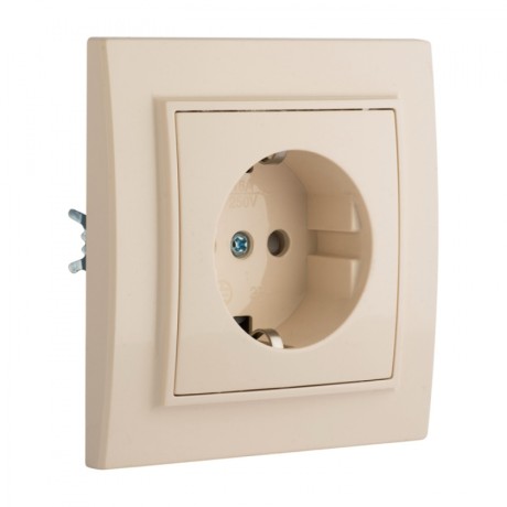 Розетка 1-мест. СП с/з 16А бежевый с защ. штор. Минск EKF ERR16-028-200