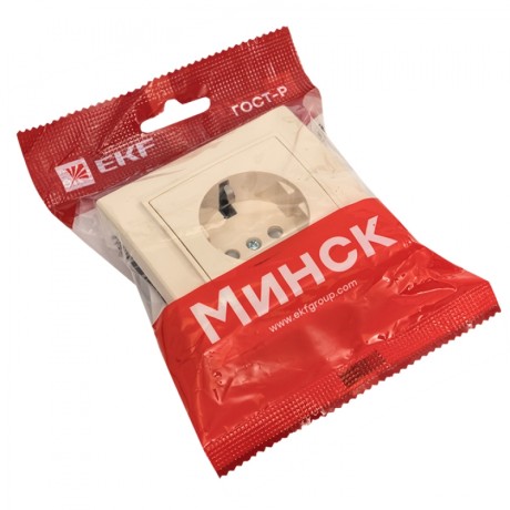 Розетка 1-мест. СП с/з 16А бежевый с защ. штор. Минск EKF ERR16-028-200