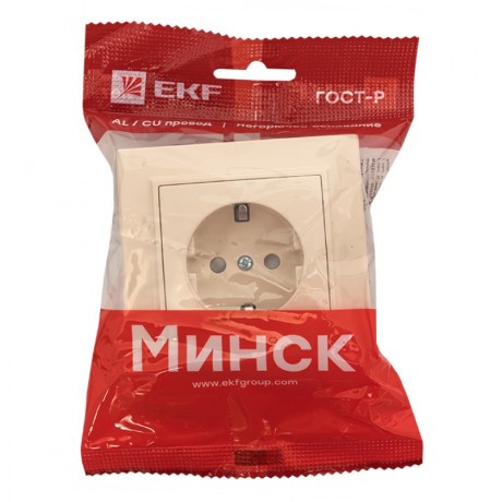 Розетка 1-мест. СП с/з 16А бежевый с защ. штор. Минск EKF ERR16-028-200