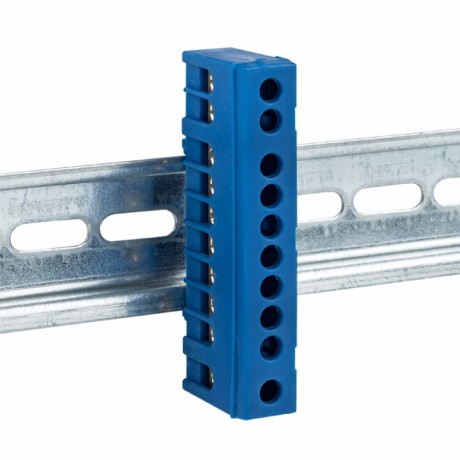 Шина 0 N (6х9мм) 10 отверстий латунь синий изолированный корпус на DIN-рейку EKF PROxima sn0-63-10-ib