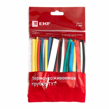 Набор ТУТ нг: 6 цветов по 5шт. Разного диаметра (3/1,5; 4/2; 5/2,5; 6/3; 8/4) 100мм. EKF PROxima tut-n-3-r