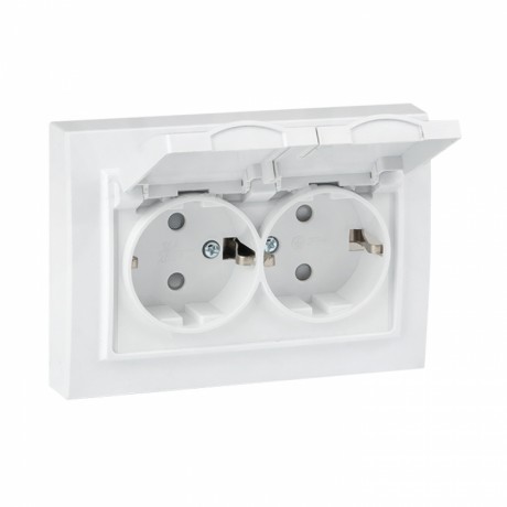Минск Розетка 2-местная СП с/з с крышкой 16А белая с защ. штор. IP44 EKF ERR16-129-200-44