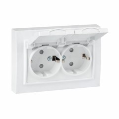 Минск Розетка 2-местная СП с/з с крышкой 16А белая с защ. штор. IP44 EKF ERR16-129-200-44