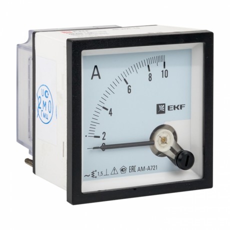 Амперметр AMA-721 аналоговый на панель (72х72) квадратный вырез 10А прямое подкл. EKF ama-721-10