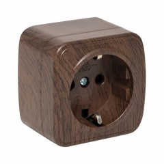Розетка 1-местная ОП Минск 16А с заземлением тёмное дерево EKF EGR16-028-40