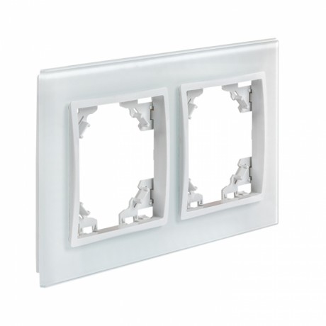 Минск Рамка 2-местная стеклянная белая EKF Basic ERM-G-402-10