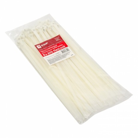 Хомут нейлоновый со стальным зубом (б), 8x300 (100шт) EKF PROxima plc-fl-ctsbw-8x300