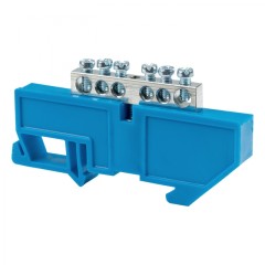 Шина 0 N (6x9мм) 6 отв. цинк синий изолятор на DIN-рейку EKF sn1-63-06-d