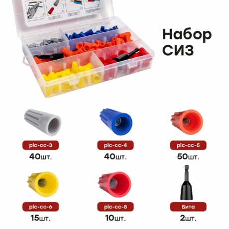 Набор СИЗ ( СИЗ-1 40шт, СИЗ-2 40шт, СИЗ-3 50 шт, СИЗ-4 15шт, СИЗ-5 10шт, Бита-2шт) EKF PROxima plc-cc-n
