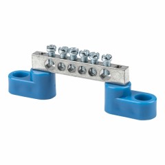 Шина 0 N (6x9мм) 6 отв. цинк 2 синих угловых изолятора EKF sn1-63-06-2