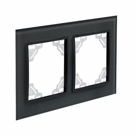 Минск Рамка 2-местная стеклянная черная EKF Basic ERM-G-402-70
