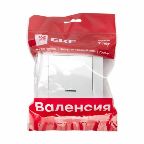 Валенсия выключатель 1-кл. 10А белый с индикатором EKF PROxima EWV10-121-10