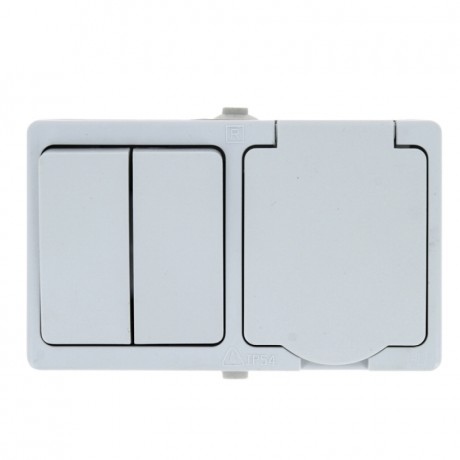 Блок розетка-выкл. 2-кл. 16А с/з с крышкой IP54 бел. с защ. штор. Венеция EKF PROxima EVRV16-052-10-540