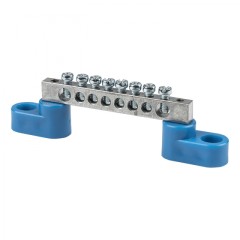 Шина 0 N (6x9мм) 8 отв. цинк 2 синих угловых изолятора EKF sn1-63-08-2