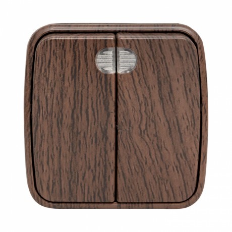 Выключатель 2-клавишный ОП Минск 10А с индикатором тёмное дерево EKF EGV10-123-40