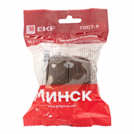 Выключатель 2-клавишный ОП Минск 10А с индикатором тёмное дерево EKF EGV10-123-40