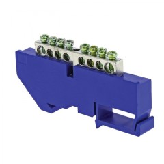 Шина 0 N (6x9мм) 8 отв. цинк синий изолятор на DIN-рейку EKF PROxima sn1-63-08-d