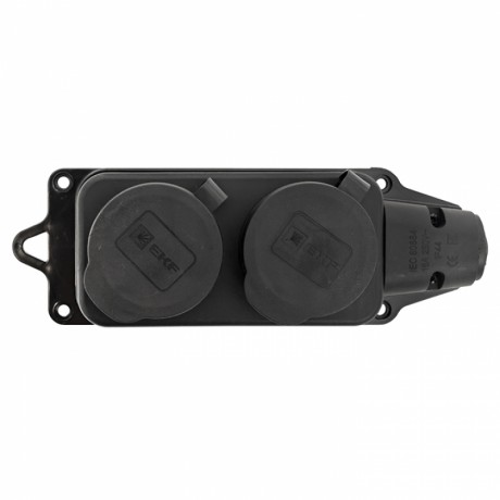 Роз. (колодка) двухмест. с защит. крышками каучуковая 230В 2P+PE 16A IP44 EKF Марс RPS-018-16-230-44