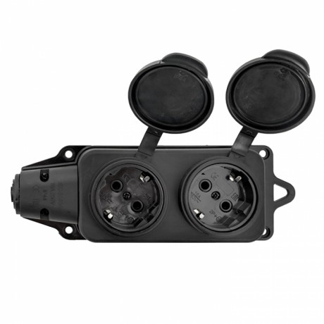 Роз. (колодка) двухмест. с защит. крышками каучуковая 230В 2P+PE 16A IP44 EKF Марс RPS-018-16-230-44