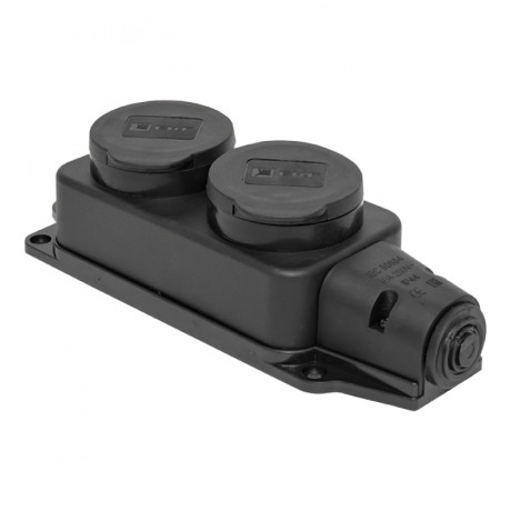 Роз. (колодка) двухмест. с защит. крышками каучуковая 230В 2P+PE 16A IP44 EKF Марс RPS-018-16-230-44