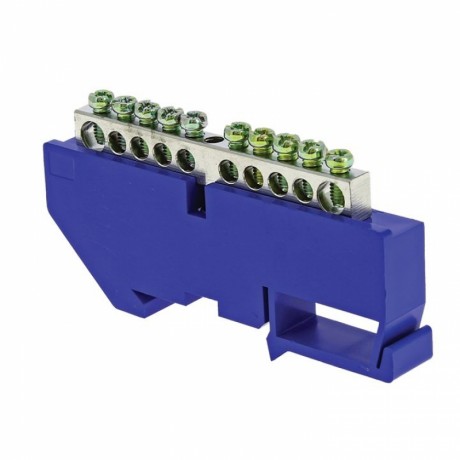 Шина 0 N (6x9мм) 10 отв. цинк синий изолятор на DIN-рейку EKF PROxima sn1-63-10-d