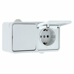 Блок розетка-выключатель 1-кл. 16А с/з с крышкой IP44 белая Прага EKF PROxima EKRV16-050-10-440