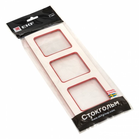 Стокгольм Рамка 3-местная белая с линией цвета красный EKF PROxima EAM-G-304-10