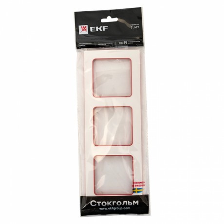 Стокгольм Рамка 3-местная белая с линией цвета красный EKF PROxima EAM-G-304-10