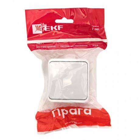 Прага Выключатель 1-клавишный 10А IP44 белый EKF EKV10-021-10-44