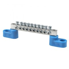 Шина 0 N (6x9мм) 10 отв. цинк 2 синих угловых изолятора EKF sn1-63-10-2