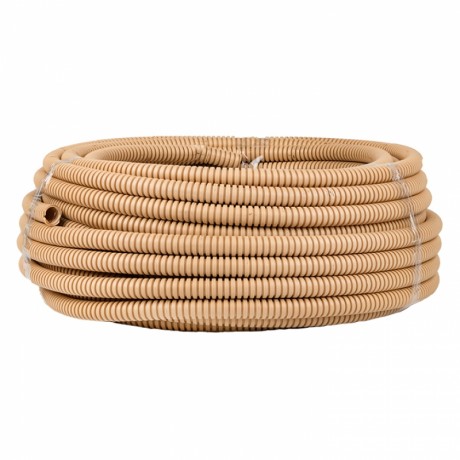 Труба гофр. ПВХ с протяжкой d16 мм (25 м) светлое дерево EKF-Plast tg-z-16w