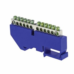 Шина 0 N (6x9мм) 12 отв. цинк синий изолятор на DIN-рейку EKF PROxima sn1-63-12-d