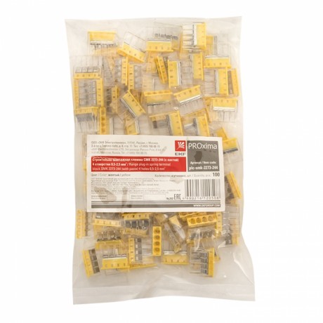 Строительно-монтажная клемма СМК 2273-244 (с пастой) 4 отверстия 0,5-2.5мм2 (100шт.) EKF PROxima plc-smk-2273-244