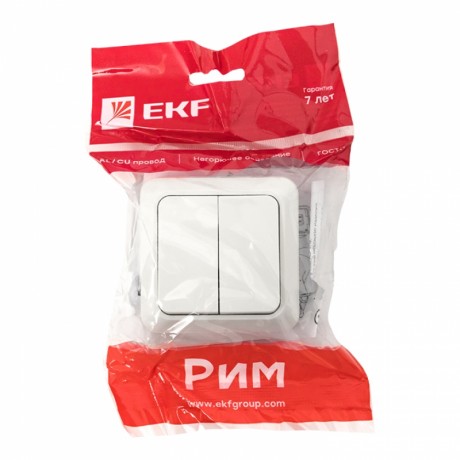Рим Выключатель 2-клавишный 10А белый EKF ENV10-023-10