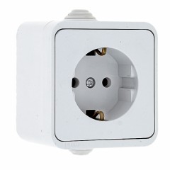 Прага Розетка 1-местная 16А с заземлением IP44 белая EKF EKR16-028-10-44