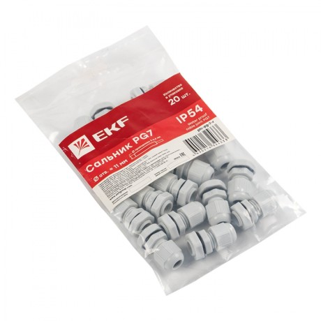 Сальник PG7 IP54 (20 шт) d отв. 13 мм / d провод. 3-6,5 мм EKF PROxima plc-pg-7-r