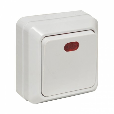 Рим Выключатель 1-клавишный с индикатором 10А белый EKF ENV10-121-10