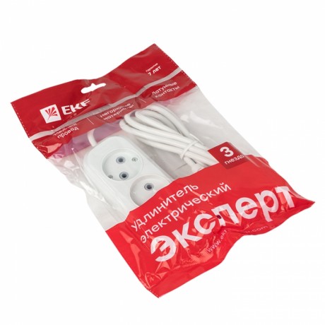 Удлинитель Эксперт 3 гнезда 2 метра 10А/2,2кВт без заземления ПВС 2х0,75 EKF PROxima UBA10-275-3-02