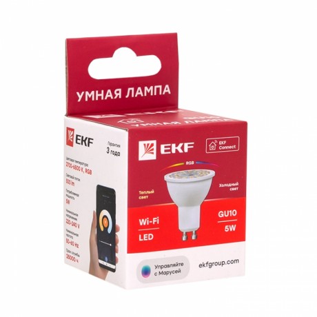 Умная лампа GU10 EKF Connect 5W WIFI RGBW slwf-gu10-rgbw