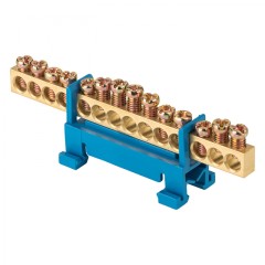 Шина 0 N (6х9мм) 14 отверстий латунь синий изолятор тип Стойка на DIN-рейку розничный стикер EKF PROxima sn0-63-14-sb-r