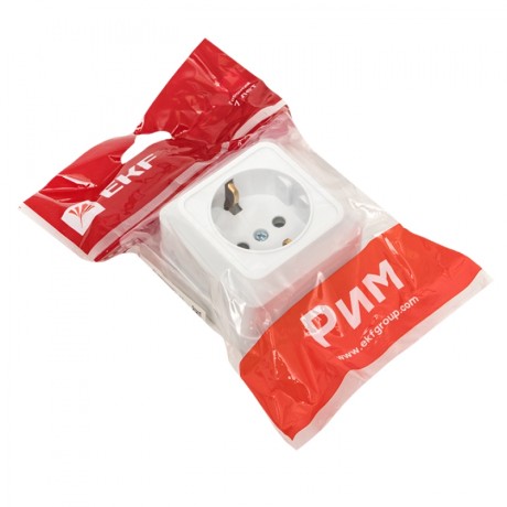 Рим Розетка 1-местная 16А с заземлением белая EKF ENR16-028-10