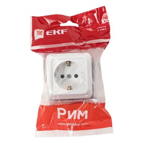 Рим Розетка 1-местная 16А с заземлением белая EKF ENR16-028-10