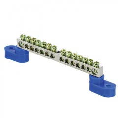 Шина 0 N (6x9мм) 14 отв. цинк 2 синих угловых изолятора EKF PROxima sn1-63-14-2