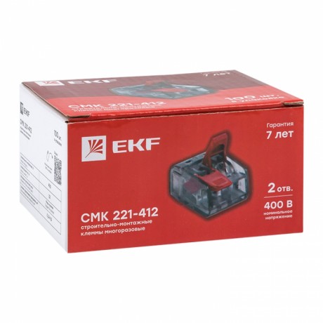 Клемма СМК 221-412 2 отверстия 0.2-4.0 мм2 (100шт.) EKF PROxima plc-smk-221-412
