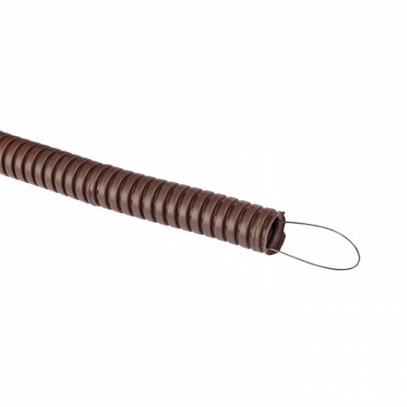 Труба гофр. ПВХ с протяжкой d16 мм (25 м) темное дерево EKF-Plast tg-z-16d