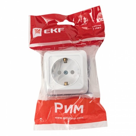 Рим Розетка 1-местная 16А с заземлением белая с защ. штор. EKF ENR16-028-100