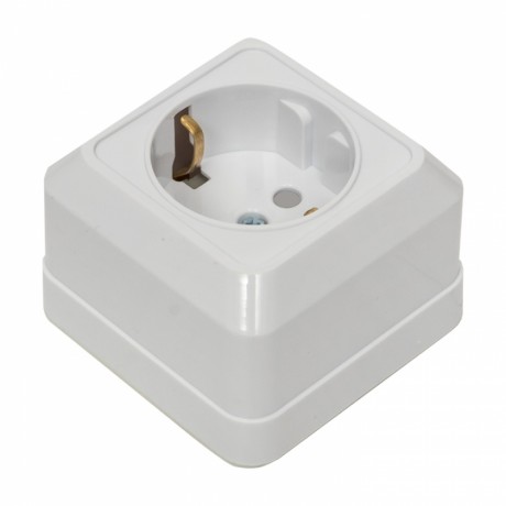 Рим Розетка 1-местная 16А с заземлением белая с защ. штор. EKF ENR16-028-100