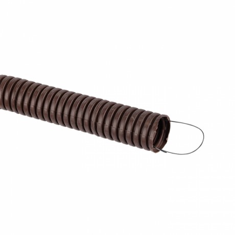 Труба гофр. ПВХ с протяжкой d25 мм (25 м) темное дерево EKF-Plast tg-z-25d